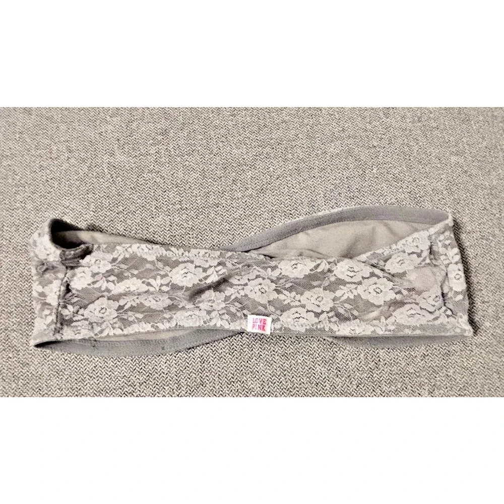 Victoria's Secret LOVE PINK Lace Bandeau Gray Strapless Bra Size XS Extra Small